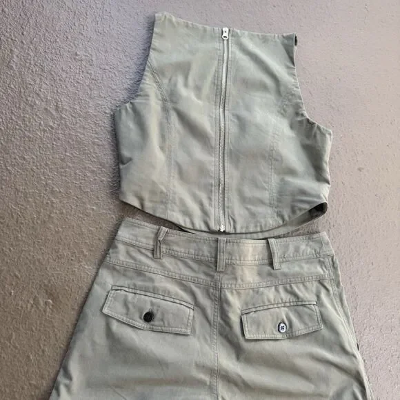 WAYF Green Two-piece Set Cropped Vest W back Zip & Wide-leg Oversized Pants Sz S - Picture 14 of 16